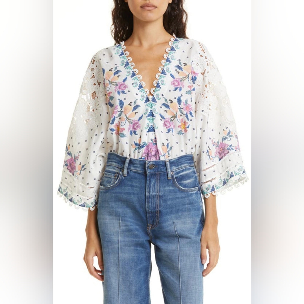 NWT Farm Rio Off-White Romantic Bandanas Bodysuit Size L
